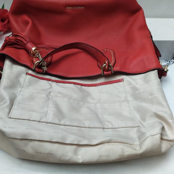 Michael Kors Brooklyn Red Leather Tassel Double Handle Satchel Shoulder Bag - Picture 10 of 16